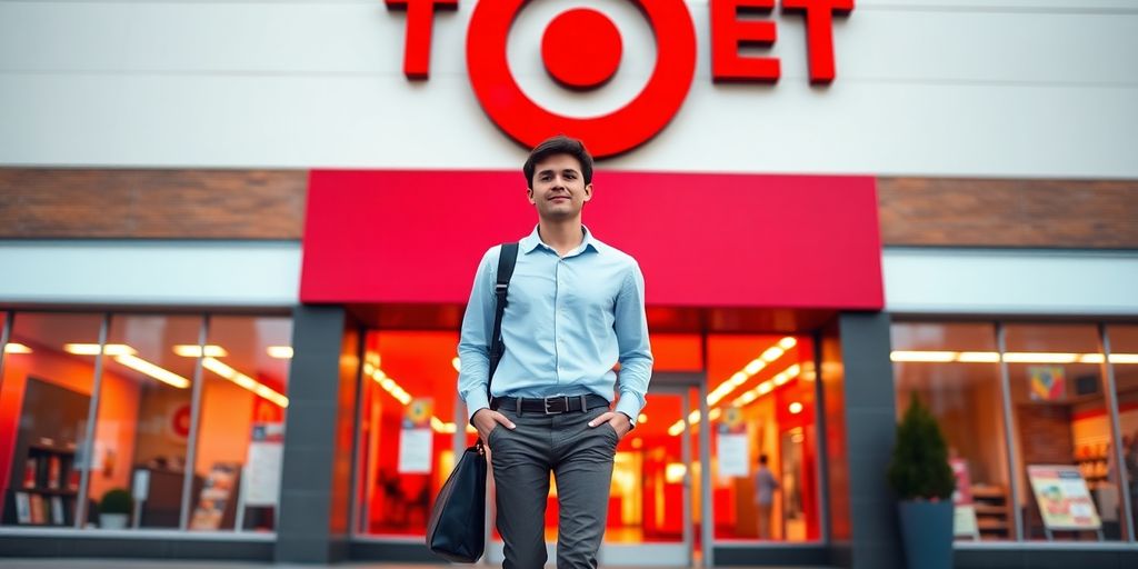 Young candidate approaching Target store for job opportunity.